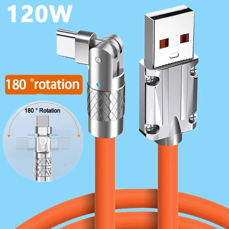 USB to Type C 180 Degree Rotation Super Fast Charge 120W 