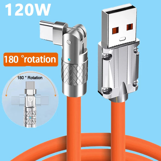 USB to Type C 180 Degree Rotation Super Fast Charge 120W 